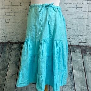 Eddie Bauer NWT Tiered Linen Skirt Sz 8 Seafoam Blue Coastal Vacation Cowgirl